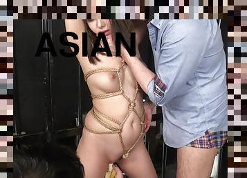 asiatisk, leksak, japansk, creampie, bdsm, trekant, dubbel, slyna, gagging, bondage