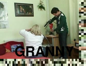 Young dude picks up huge old granny for play