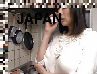 Japanese housewife in a blouse cheats on her passed out husband