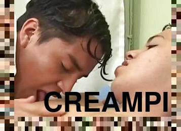 Cockblowing latin twink rides boyfriend until creampie