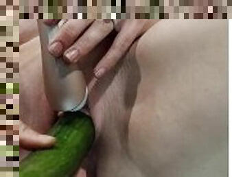Petite amateur fucking pussy with a cucumber and huge orgasm contractions
