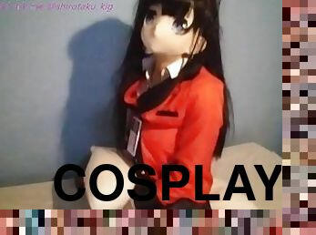 Yumeko Jabami from Kakegurui humping a pillow while strip teasing on cosplay - Shirotaku Kigurumi