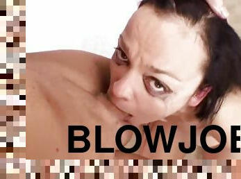 Sexy Brunette CAMILLA RHODES Amazing POV Deepthroat Blowjob Facial