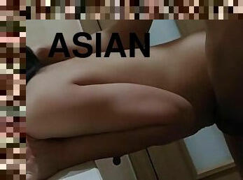Fucking asian wife in the bathroom and cum inside her