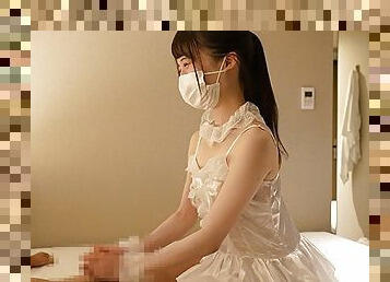 Japanese girl gives a guy a hand job dressed as a ballerina