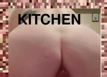 Horny Sylvia snuck away to the kitchen before bed to fuck herself