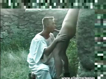 He lustily worships a hard dick outdoors