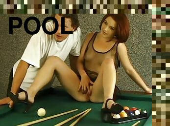 Red Head Babe Sucks And Fucks Two Hot Dicks Hardcore On Pool Table