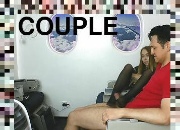 stewardess nylon footjob in airplane