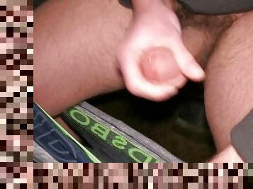 A Young College Jock Wanks His Big Cut Cock in a Public Toilet