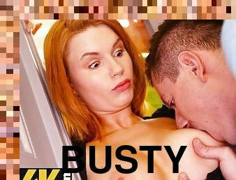 STUCK4K. Busty of girl with red hair are the reason why she is fucked