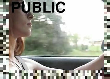 Ginger Slut Tune driving around town nude