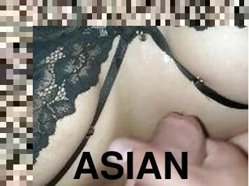 Asian cum slut wife, all over her Tits.