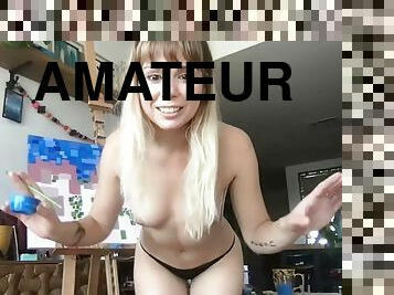 Pretty hot blonde babe masturbates solo on cam