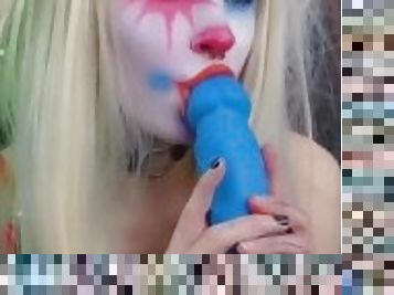 Clown Girl Cums on Big Dildo