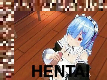 3D HENTAI Rem jerks off your cock until you cum on her face