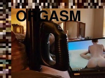 Watching Pornhub while playing with my favorite toy. Intense male orgasm with sex toy.
