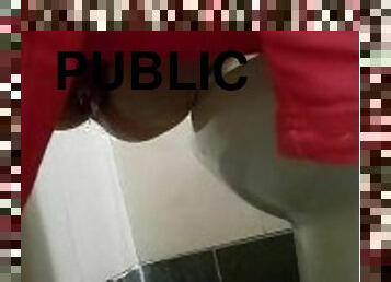 Marking public bathroom floor with my piss