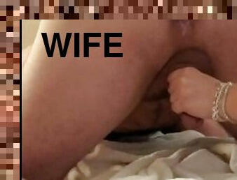 ASS GETS SLAMMED BY BIG DILDO WIFE MAKES ME CUM HARD!!!!! SLOMO CUMSHOTS AT END