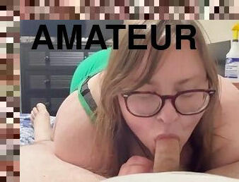 Amateur BBW milf begs for cum chokes on dick