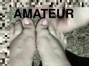 Latina girlfriend lets me shoot my cum all over her sexy BBW feet (Cumshot)