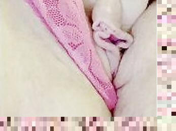 Pretty pink pussy w/ fat clit cums in lacy pink panties