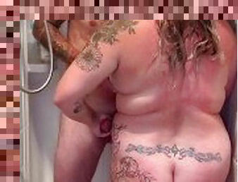 Tattooed amateur shower tease