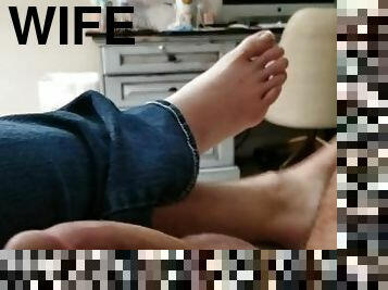 Bbw wife gets cock slapped on her foot