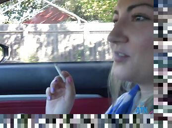 Amateur video of stranger Lily Adams smoking a cigar in the car