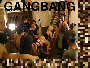 Salacious dark-haired chick with an exquisite ass and long sexy legs enjoying a mind-shattering gangbang