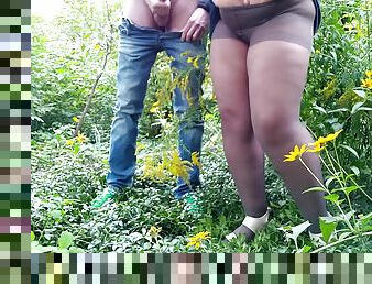 Milf With A Big Fat Belly In Pantyhose Masturbates In Nature