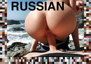 Russian teen girl swallows hot cum on Californian public beach