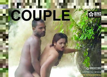 Today Exclusive -desi Couple Srabani And Suman Sex In The Open Jungle Outdoor In The Waterfall
