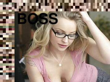 Hot secretary sucks boss' hard cock