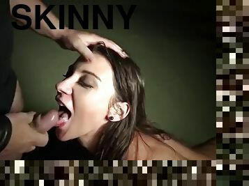 Skinny slaves limit bondage slave restraint as her throat is used hard