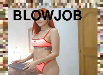 Beautiful lady with orange hair enjoys her blowjob