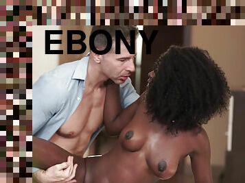 Ebony Zaawaadi takes white man's cock deep in her pussy