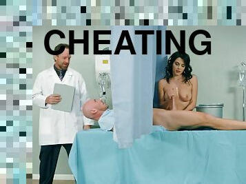 Nurse Valentina Nappi milks patients cock with a titjob & her wet pussy