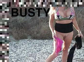46 year old busty blonde MILF loves public flashing outdoor