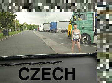 Real blonde Czech hooker picked up between trucks for quick sex