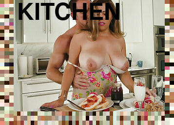 Kitchen fuck on the table with F cup natural titted housewife Alessandra Miller