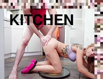 Blonde Kali Rose getting dicked raw and deep on the kitchen floor