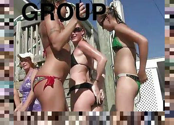 en-plein-air, amateur, sexe-de-groupe, plage, taquinerie