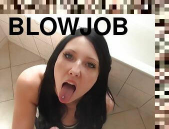 Teen brunette with pierced tongue POV blowjob sex video