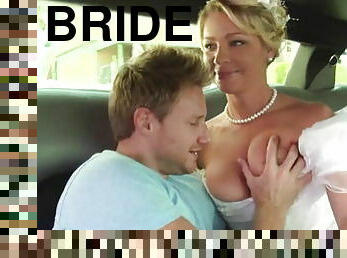 Bride in white beautiful dress gets fucked