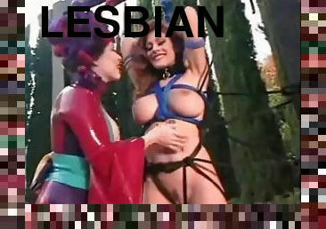 Big tits lesbian cosplay spanking