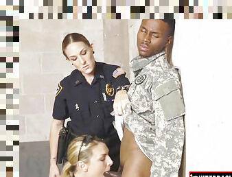 Four hotness cops copulate a black militar