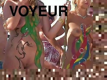 Beauty Women Body Paint Festival In Nudist Beach Voyeur