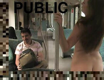 Naked dark hair in crowded public bus