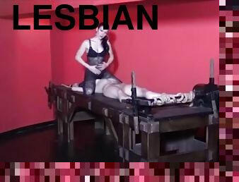 Lesbian mistress farts her slaves face